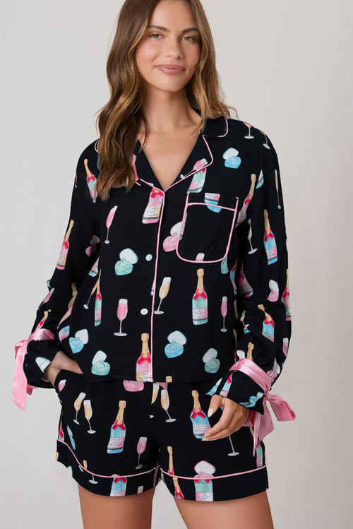 XX Valentine Wine Glass Bow Tie Pajama Set