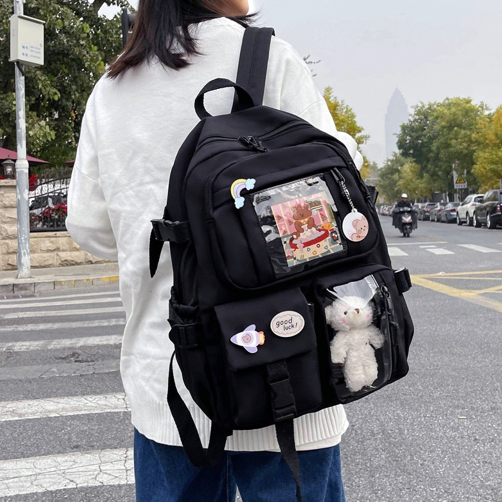 Cute Women Backpacks Waterproof Multi-Pocket Nylon School Backpack for