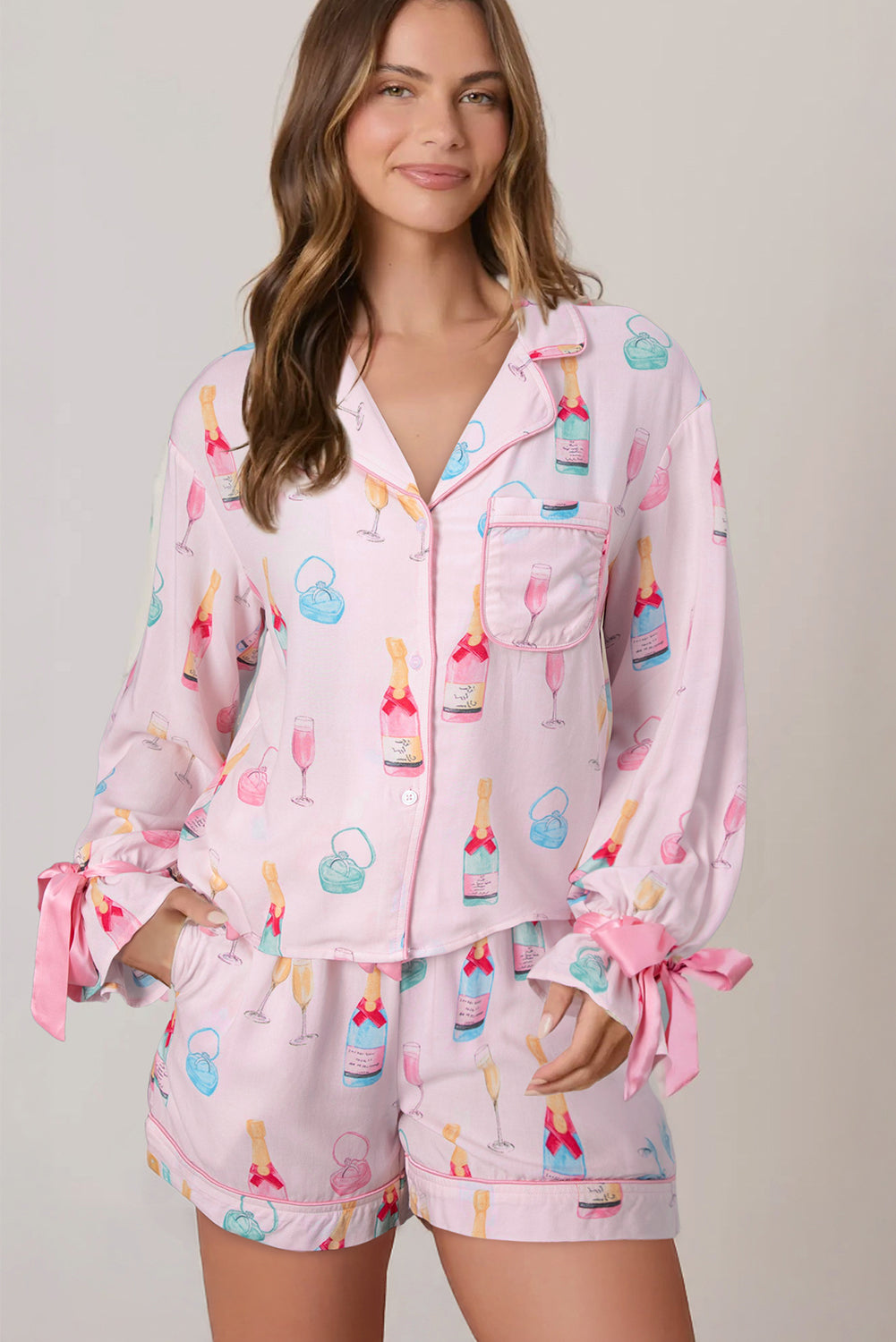 XX Valentine Wine Glass Bow Tie Pajama Set
