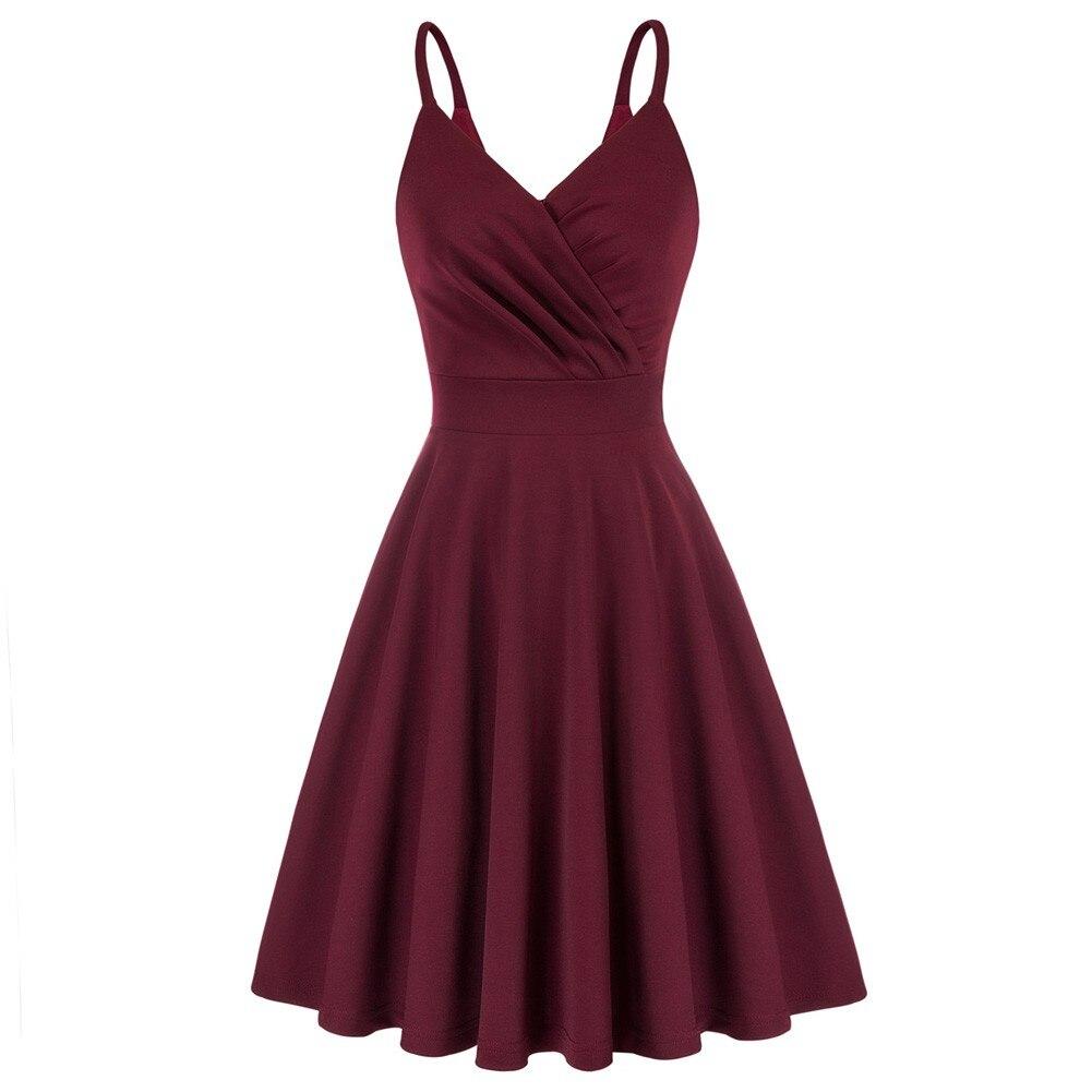 Grace Karin Women V-Neck Cami Dress Summer Sexy U-Back Pleated Bodice