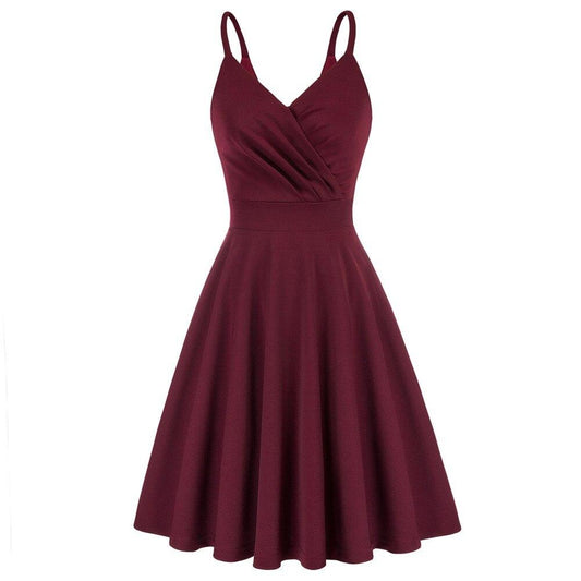Grace Karin Women V-Neck Cami Dress Summer Sexy U-Back Pleated Bodice